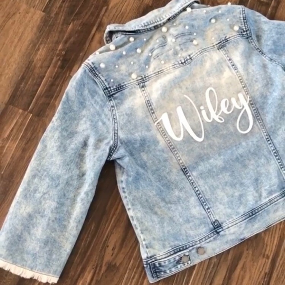 Wifey bridal denim jacket with pearls